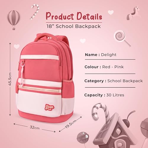 Image of Gear Delight 18 inch /30L Large Water Resistant School Bag | Casual Backpack | Daypack | Travel Backpack | Kids Bag for Boys /Girls (Red - Pink)