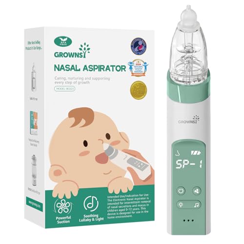 Image of GROWNSY Nasal Aspirator for Baby, Electric Nose Aspirator for Toddler, Baby Nose Sucker, Automatic Nose Cleaner with 3 Silicone Tips, Adjustable Suctions, Music and Light Soothing Function (Green)