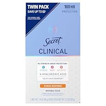 Secret Clinical Strength 100HR Sweat & Odor, Stress Response Invisible Solid Antiperspirant Deodorant for Women, 3X Stress Protection with Hyaluronic Acid, PH Balanced, 1.6 oz Pack of 2
