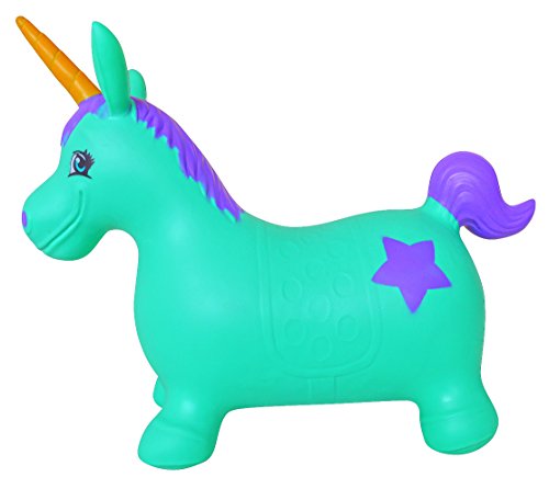 Appleround Unicorn Bouncer With Hand Pump, Inflatable Space Hopper, Ride-On Bouncy Animal (Turquoise) #TOP3