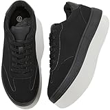 Adokoo Women's Fashion Sneakers Suede Black Grey Brown Casual Shoes Tennis Low Top Lace Up Sneakers for Women(Black,US7.5)