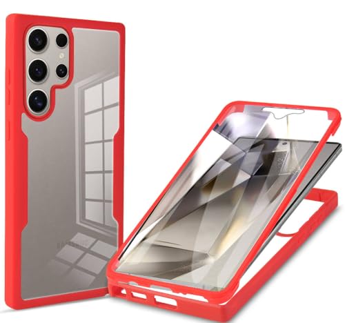 Jiajihua Case Compatible with Realme C85 Pro Camera Protection Built-in Screen Protector Dual-Layer 2 in 1 Phone Cover Red