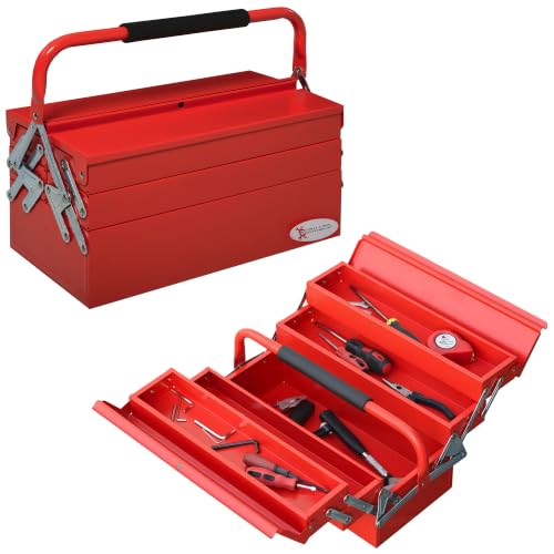 Image of DURHAND Metal Tool Box 3 Tier 5 Tray Carry Handle 45cmx20cmx34.5cm Red