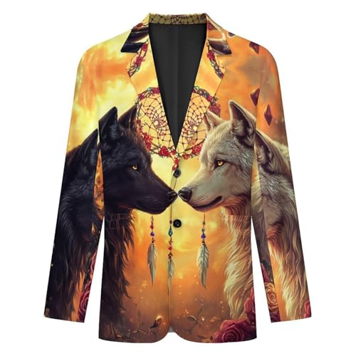 Black And Wolf Dream Catcher Men's Suits Business Formal Suit Dress Print Jackets Casual Wedding Party Coat4