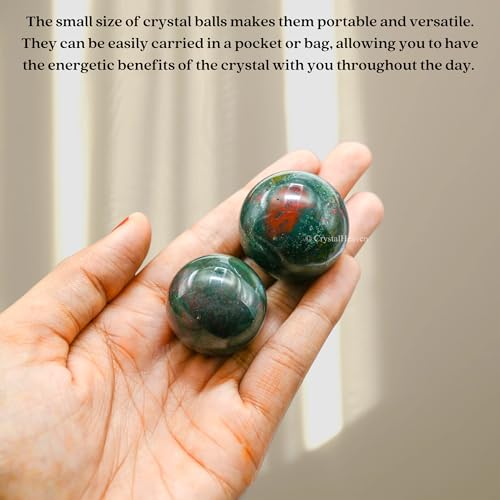 Image of Certified Bloodstone Crystal Ball for Meditation - Premium Crystal Vastu Items for Home and Feng Shui Items for Good Luck - Ideal for Pooja Supplies and Spiritual Practices (1 Inch)