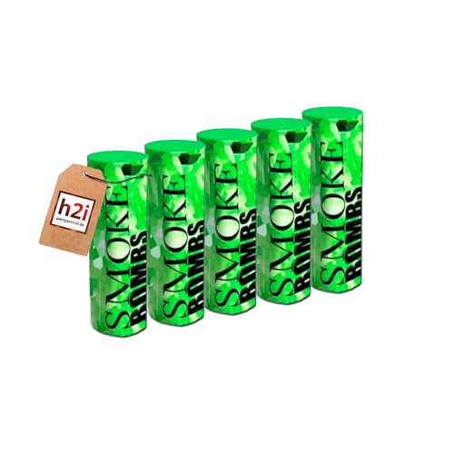 h2i Rauch Vulkan Fontäne - Smoke Tube Rauchfackel Rauchtopf Rauchgenerator Rauchbombe - 5 Stück Rauchfarbe Grün - dichter kräftiger Rauch - Brenndauer ca. 45 sek - Ganzjahresfeuerwerk Kat T1/F1