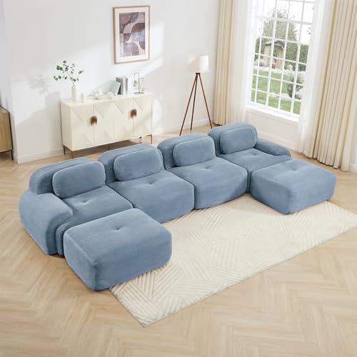 Image of Corduroy Modular Sectional Sofa, Oversized Cloud Couches for Living Room