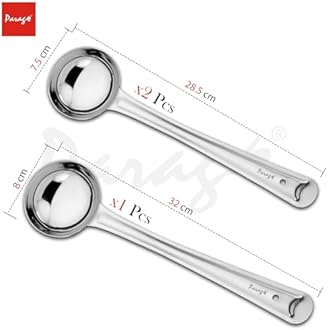 Parage 3 Pieces Stainless Steel Ladle Set for Kitchen Cooking and Serving, Pack of 3, Karchi/Soup Ladle/Kalchun, Silver (Size: 12.5 inches x 1, 11 inches x 2)