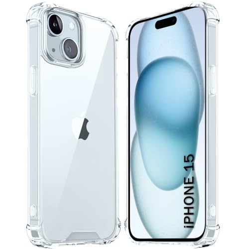 TheGiftKart Ultra-Hybrid Crystal Clear Back Cover Case for iPhone 15 | Camera & Screen Protection Bumps | Shockproof Design | Hard Back Cover Case for iPhone 15 (PC & TPU, Transparent Bumper)- Best and cheap mobile covers in India
