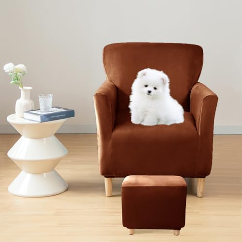 Solución manchas sillón con funda elástica de terciopelo rojo café 3