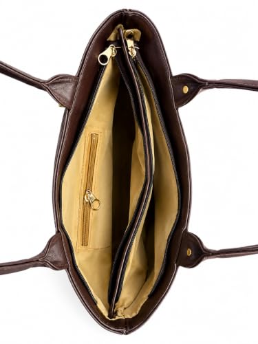 Image of Black Tote Bag with Textured Front and Gold-Tone Hardware (Brown)