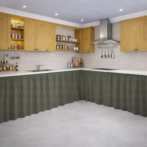 Image of LINENWALAS Under Sink Curtain for Kitchen - Pack of 2 | Herringbone Embossed Design Polyester Under-Sink Cover | Storage-Hiding Curtain with Rod Pocket | Kitchen & Bathroom (132x71 CM, Graphite Grey)