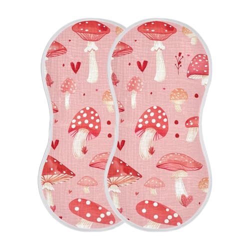 Baby Burp Cloths, Soft Absorbent Burping Cloths for Babies, Cotton Milk Spit Up Rags, Large Size for Newborns, Baby Boys and Girls (Red Mushroom Pattern)2