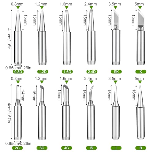 Image of 12PCS 900M Soldering Iron Tips with Storage Bag, 12 Different Style Replacement Soldering Tips for Most Precision Electronics Repair DIY Projects and Professional Use