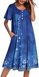 Ekouaer Nightgowns for Women Short Sleeve House Dress with Pockets Floral Print Mumu Dress