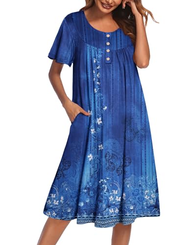 Image of Ekouaer House Dress for Women with Pockets Short Sleeve Moo Moos Plus Size Nightgowns Floral Print Mumu Dresses