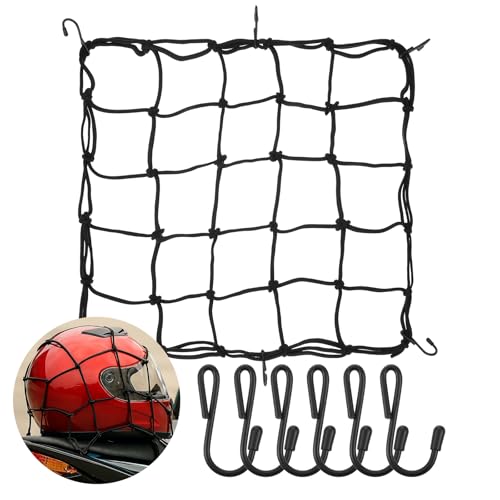 guduling 40x40cm Elastische Fahrradkorb Netz, Gepäcknetz Fahrradkorb, Gepäcknetz Motorrad mit 6 Haken, Dehnbar Sicherungsnetz Fahrradkorbnetz,Gepäcktasche (Schwarz)