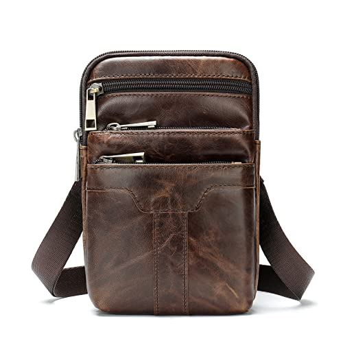 Cell Phone Shoulder Holster Leather Men, Sling Shoulder Messenger Bag Crossbody Waist Pack Belt Clip Chest Bag