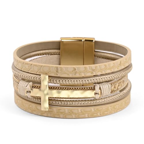 VIBILIA Boho Leather Wrap Bracelets for Women Men Multi-Layer Bracelets with Strong Clasp Western Jewelry