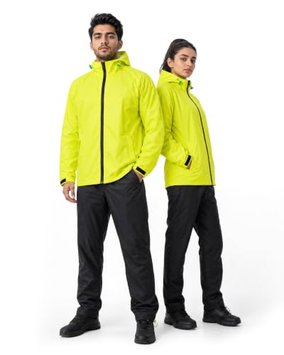 Image of Destinio Rain Coat for Men Waterproof with Hood, Thick Polyester, Leak Proof, Premium Zipper, Raincoat for Bike Riding, Double Layer Rain Suit for Riders, Rainwear Set