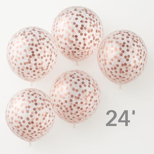 Image of Wanna Party 5 Pieces 24 Inch Jumbo Bubble Confetti Bobo Balloons Including Gold Confetti for Wedding Birthday Anniversary Christmas Decorations (Rose Gold)