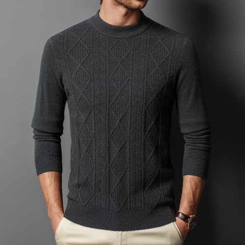 Mens Mock Turtleneck Sweater Autumn and Winter Warm Long Sleeves 100% Wool Classic Basic Twisted Sweater Pullover2