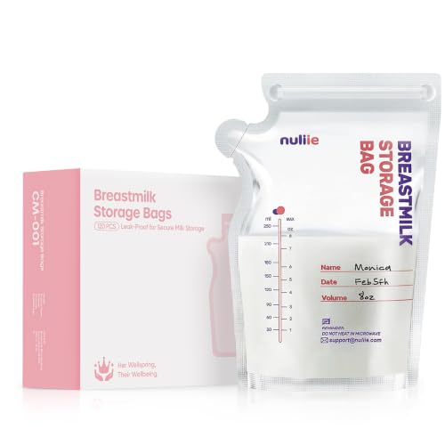 Image of Nuliie 120 Pcs Breastmilk Storage Bags Freezer, 8 OZ Breast Milk Storing Bags, BPA-Free, Milk Storage Bags with Pour Spout for Breastfeeding, Self-Standing Bag, Space Saving Flat Profile