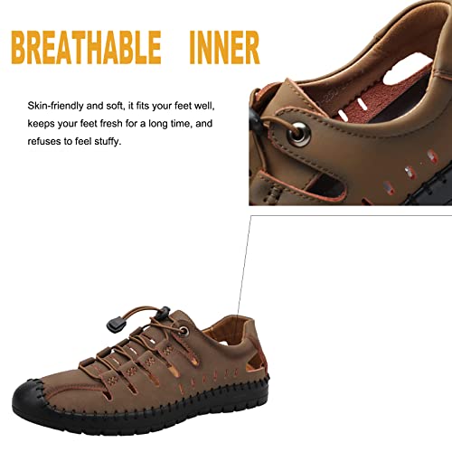 EFTCAL Men's Hollow Out Cowhide Outdoor Hiking Sandals,Closed-Toe Non-Slip Sport Sandals Beach Waterproof Fisherman's Sandals4