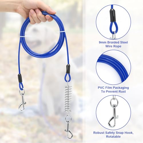 Bodenanker Hund 42cm×9mm,Robust Und Langlebig,Hundeleine zum Training mit Drehhaken Und Stoßdämpfender Feder,Hundespikes für Den Boden Spiralförmig,für Garten Strand Rasen Outdoor (blau)