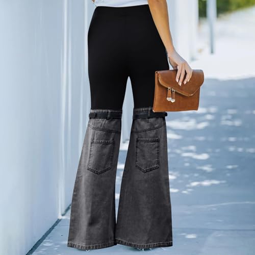 Womens Patchwork Flare Jeans Stretch High Waisted Bell Bottom Denim Pants 2024 Hot Girl Wide Leg Y2K Fashion Trousers4