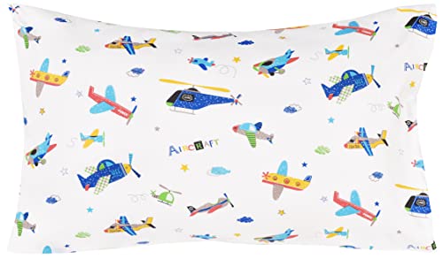 J-pinno Plane Airplane Aircraft Helicopter Cartoon Twin Sheet Set Bedroom Decoration Gift 100% Cotton Flat Sheet + Fitted Sheet + Pillowcase Bedding Set for Unisex Boys Girls (Airplane, Twin)