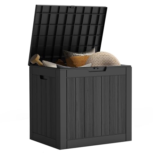 Mars Villa Deck Box, Waterproof Weatherproof and UV Resistant Resin Storage Bin with Lockable Lid, Ideal for, Outdoor, Patio Furniture Cushions, Pool Supplies, Garden Tools (31 Gallon, Black)