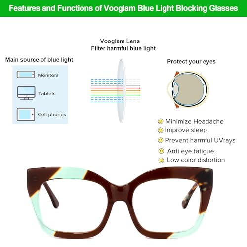 Image of VOOGLAM Stylish Rectangle Blue Light Blocking Glasses for Women Anti Eyestrain UV Eyewear Terrie