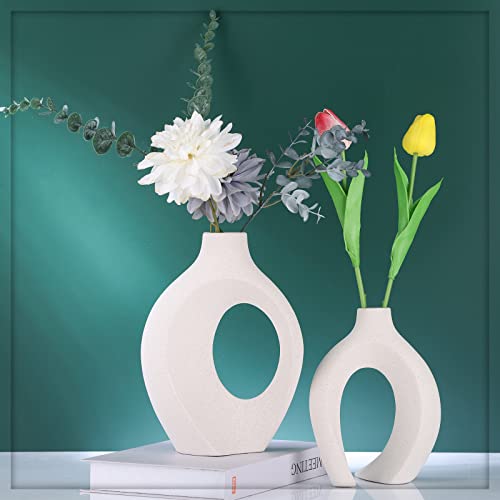 Orenm White Ceramic Vase Set Of 2 Hollow Bohemian Decorative Vases Modern Home Decor Living Room Center Table Wedding Decors (White) #TOP6