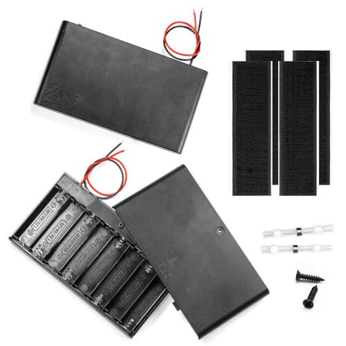LampVPath 2PCS 12V (8 x 1.5V) 8AA Battery Holder Enclosures with Wire Leads and On/Off Switch Lid 12 Volt Battery Case with Hook Verclo and Solder Seal Wire Connectors
