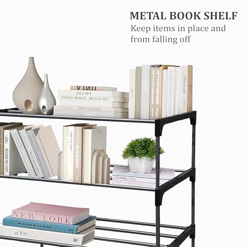 Image of PILOSHOP 3 Tier Metal Book Shelf Tall Narrow Storage Rack for Kids and Adults Modern Bookshelf Unit for Nursery, School, Home, and Office, Floor Mount Open