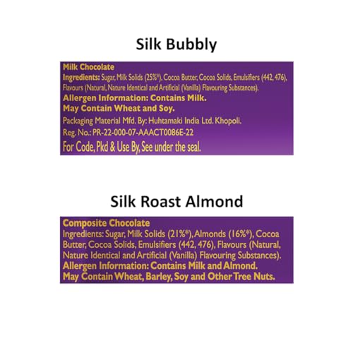 Cadbury Dairy Milk Silk Chocolate Bar Small Combo (2 x Bubbly 50 g, 2 x Roast Almond 58 g)