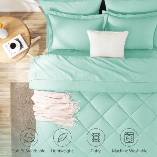 Image of CozyLux Queen Comforter Set Mint Green - Bed in a Bag Queen Size 7 Pieces, Luxury Soft Bed Set for All Seasons, Bedding Set with Down Alternative Comforter, Sheets, Pillowcases & Shams