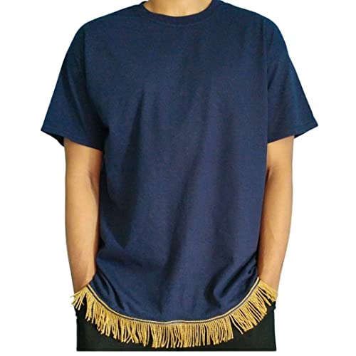 Israelite Men's Navy T-Shirt with Gold Fringes (L)