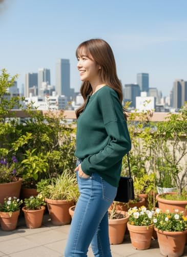 Image of Zilcon Full Sleeve Waffle (Wool) Oversized Tshirt for Women, Button Down Neck Longline Drop Shoulder Sweatshirt for Women