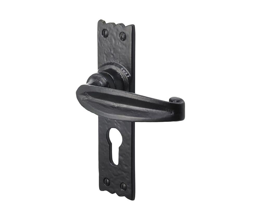 Old Hill Ironworks 158mm x 38mm Antique Charlbury Suite Lever Euro Cylinder Handles, Black