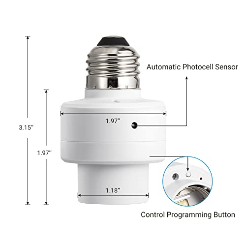 Dewenwils Light Sensor Socket, Dusk To Dawn Sensor Socket, E26 E27 Light Bulb Socket For Light Fixtures, Compatible With Incandescent/Cfl/Led/Halogen Bulbs, 4 Pack, Etl Listed #TOP5