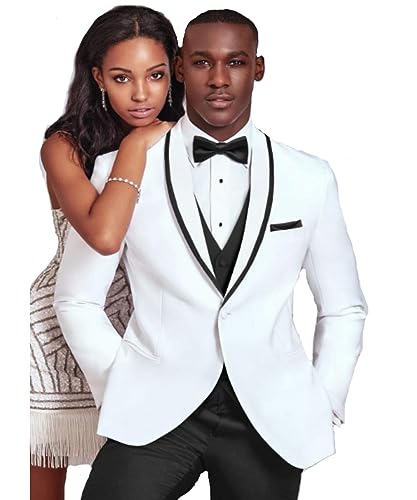 Modern Fit White Shawl Lapel Tuxedo with Black Trim with Black Tuxedo Pants2