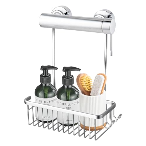 Dokeno Cesta de Ducha Colgante, Estante de Ducha Colgar Aluminium, Estanteria Ducha sin Taladro, Soporte De Ducha Organizador Ducha, Estantería Ducha Jabonera Ducha sin Taladros, 36 x 30 x 12 cm