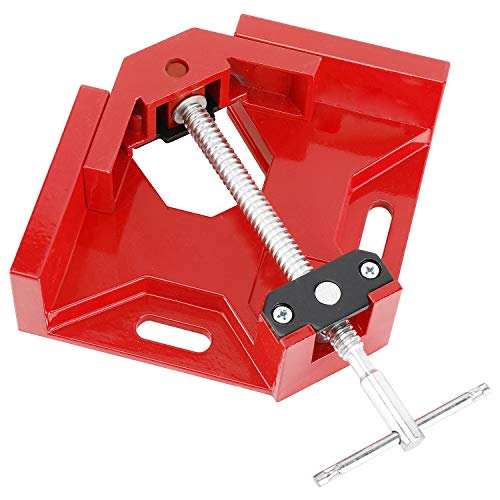 HighFree Right Angle Corner Clamp T-shaped Handle 90 Degree Clamp Aluminum Alloy Angle Right Clamp with Adjustable Swing Jaw for Woodworking Photo Frame Vise Holder (Red)