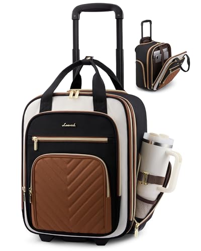 LOVEVOOK Underseat Carry On Luggage with Wheels Stylish Under Seat Luggage with Giant Tumbler Holder Pocket Soft Sided Small Suitcase for Travel Work