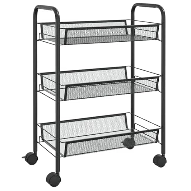 3 Tier Rolling Storage Cart,18.1 X 10.2 X 25.2in Rolling Cart Iron Kitchen Trolley Use for Home,Easy Assembly,Black-XEJJEiVP