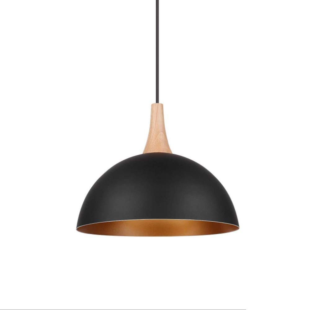 Lámpara colgante moderna de metal negro con detalles de madera noble 8