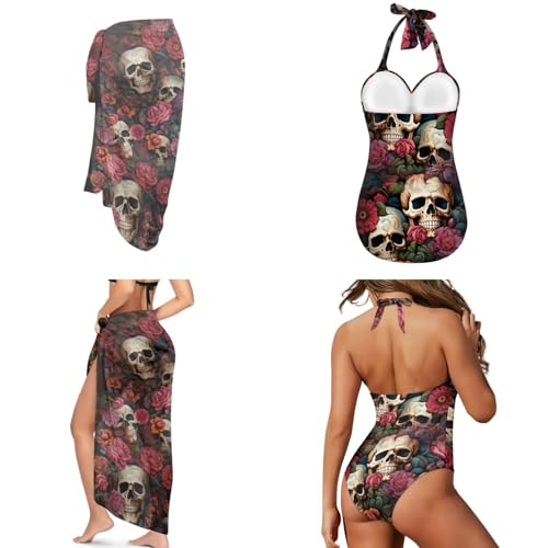 Women's One Piece Swimsuit with Matching Cover Ups Wrap Skirt Sarong Two Piece Bathing Suit Beachwear Plus Size 2XL3