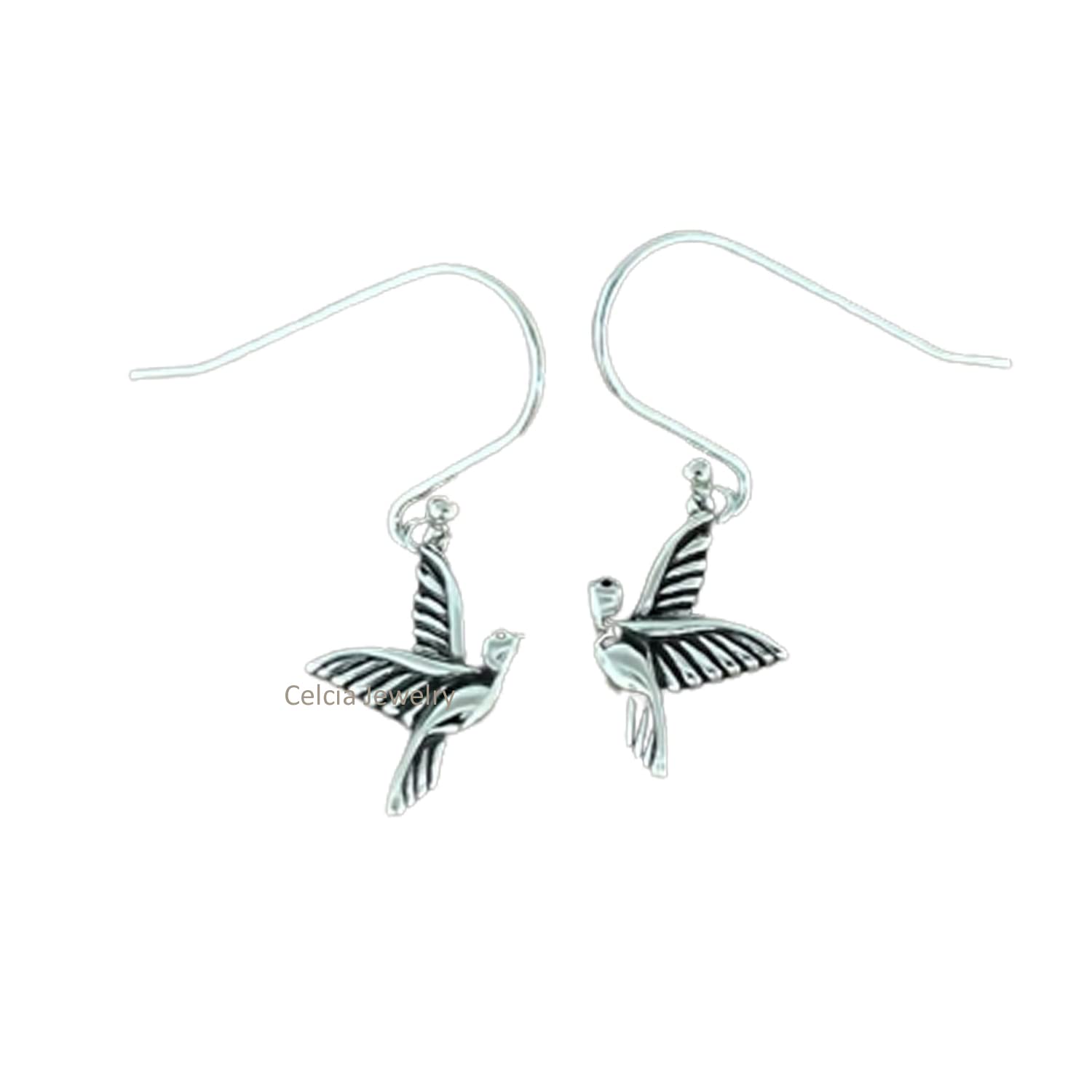 CELCIA JEWELRYPendientes de lágrima colgantes de plata de ley 925 maciza para mujer, pendientes de palomas pequeñas, pendientes de pájaros, joyería artesanal única para ella